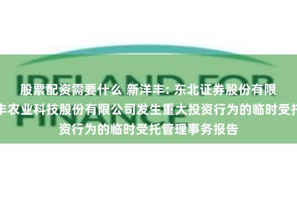 股票配资需要什么 新洋丰: 东北证券股份有限公司关于新洋丰农业科技股份有限公司发生重大投资行为的临时受托管理事务报告