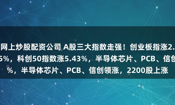网上炒股配资公司 A股三大指数走强！创业板指涨2.34%，深成指涨1.25%，科创50指数涨5.43%，半导体芯片、PCB、信创领涨，2200股上涨